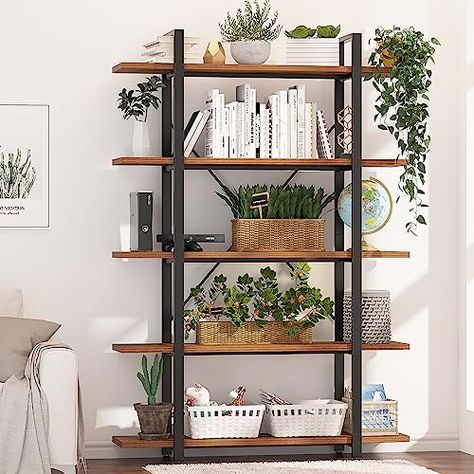 Big Book Shelf, 5 Tier Bookshelf, Minimalist Bookshelves, Metal Minimalist, Solid Wood Bookshelf, Wide Bookcase, Open Display Shelf, White Bookshelves, Metal Bookshelf