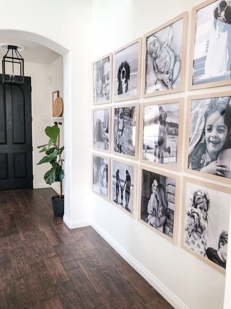 Our Natural Oak Barnwood Style Picture Frames are the perfect frame for your next family gallery wall 😍 Frame size 20x20 📸: @everything.kris   #arttoframes #customframing #gallerywall #gallerywalldecor Oak Frame Gallery Wall, Gallery Wall Oak Frames, 5 Family Pictures On Wall, Square Frames On Wall, Family Picture Gallery Wall, Gallery Wall Frame Sizes, Prints Display, Online Picture, Daylight Basement