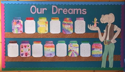 The Rural Headteacher on Instagram: “BFG dream jars display. #bfg #dreamjar #classroomdisplay #writing #literacy #creative #imaginative #missirvinesclass #northroeschool” Bfg Dream Jar, Bfg Display, Bfg Activities, Bfg Dream Jars, Future Educator, Big Friendly Giant, Dream Jar, The Bfg, Jar Display