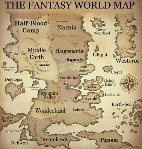 the fantasy world map. hogwarts, wonderland, panem, terabithia, land of the lost, utopia, Narnia, westeros. looooooove. Fantasy World Map, Buku Harry Potter, Images Harry Potter, Fantasy Map, Fantasy Novel, Nerd Alert, 판타지 아트, Divergent, Maze Runner