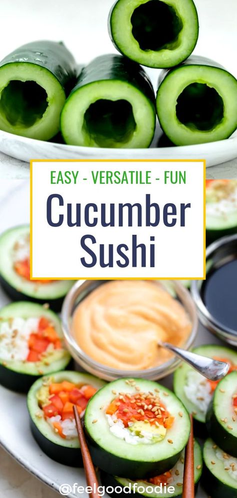 Food Recipes For Dinner Families, Sushi Cucumber, Cucumber Sushi, Sushi Recipes Homemade, Cucumber Rolls, Food Recipes For Dinner, Sushi Sushi, Cucumber Recipes, Sushi Recipes