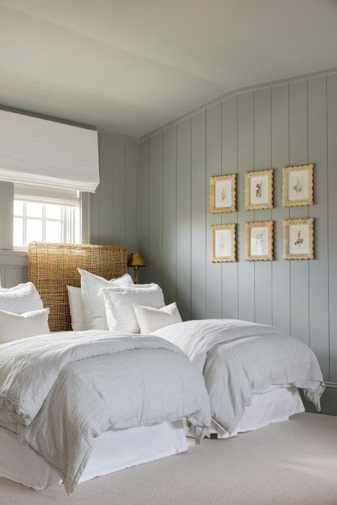 Inlet Beach Project Reveal Pt. 2 | Bria Hammel Interiors Neutral Bed Inspiration, Lauren Lane Bedroom, Neutral Beach House Bedroom, Two Twin Beds Small Room, Twin Beds With Window Between, 4 Twin Beds In One Room, Well Made Bed, Windows Beside Bed, Charleston Bedroom Aesthetic