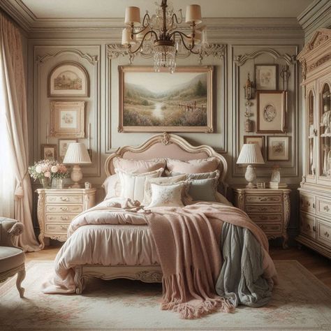 French Wingback Bed, Classical Guest Bedroom, French Style Guest Bedroom, Guest Bedroom Ideas Cottage Style, Grey Vintage Bedroom, Victorian Country Bedroom, French Country House Bedroom, Classic French Bedroom, French Country House Interior Farmhouse Style