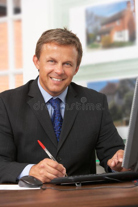 Male Estate Agent Working At Desk. Smiling At Camera , #Affiliate, #Agent, #Estate, #Male, #Working, #Camera #ad Grant Agent Picture, Luxury Real Estate Agent, Male Profile, Headshots Women, Typography Design Layout, Male Photography, Stock Photography Free, Guy Pictures, Design Layout