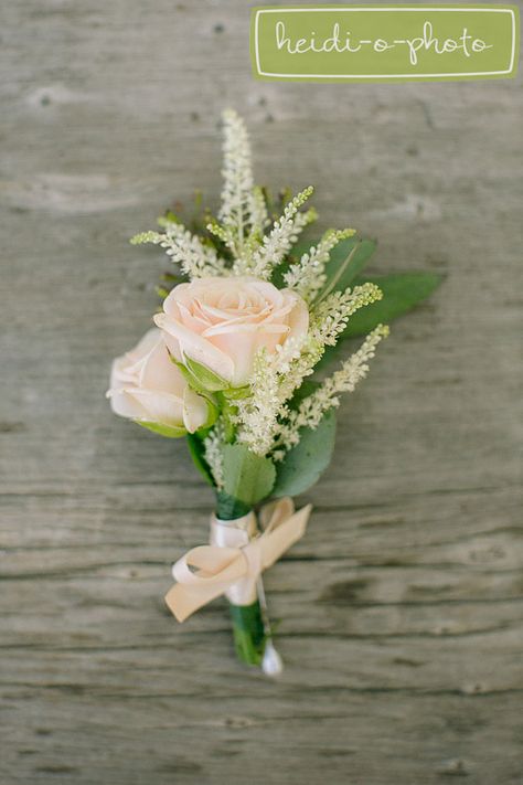 photography by www.heidiophoto.com. light pink garden rose with greens boutonniere. Rustic Summer Wedding, Rose Boutonniere, Corsage And Boutonniere, Prom Flowers, Corsage Wedding, Boutonniere Wedding, Deco Floral, Baby's Breath, Burgundy Wedding