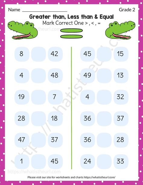 This is our 10th exercise on adding the symbols >,= or < in the worksheet. These symbols are called greater than, equal to, and less than.Please download the PDF Greater than less than or equal worksheets for grade 2-exercise 10 Grade 2 Worksheets, Comparing Numbers Worksheet, Math Folders, Greater Than Less Than, 4th Grade Math Worksheets, Mathematics Worksheets, 2nd Grade Math Worksheets, Sight Word Worksheets, 2nd Grade Worksheets