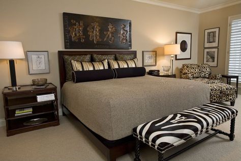 Great Eclectic Master Bedroom Zebra Bedroom Ideas, Zebra Print Bedroom Decor, Animal Print Bedroom Decor, Bedroom Ideas Brown, Bedrooms Rug, Zebra Bedroom Decor, Zebra Room Decor, Zebra Print Bedroom, Animal Print Bedroom