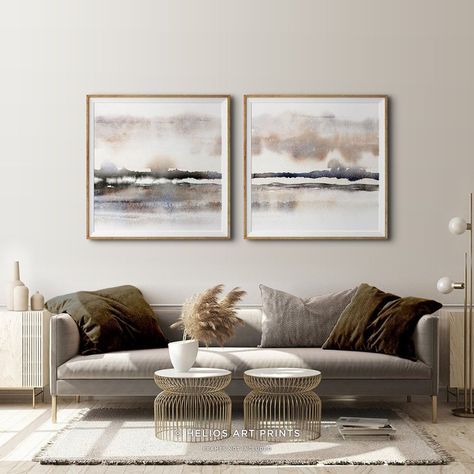 Set of 2 Abstract Landscape Wall Art, Misty Savannah Watercolour Painting Prints. Two Piece Large Panoramic Art, Brown, Beige, Grassy Plain. The Neutral Tones and Subtle Textures of this 2 Piece Panoramic Painting Print Will Suit Any Rustic Farmhouse or Natural Room Decor. Your purchase includes museum-quality unframed prints of both images as in the first picture. Dimensions listed are for each panel. *Please note frames are not included* PRINTING DETAILS --------------------------- - 12-colour Art Over Sofa, Prairie Landscape, Panoramic Painting, Natural Room, Landscape Watercolour, Nyc Apt, Panoramic Art, Art Brown, Grey Decor