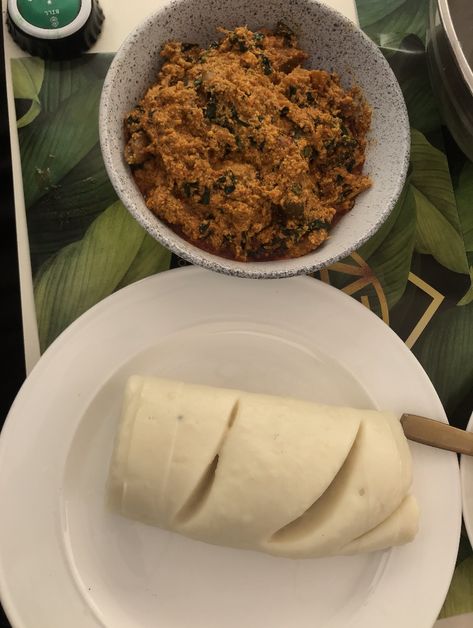 Nigerian local dish Pounded Yam, Egusi Soup, Ethnic Recipes