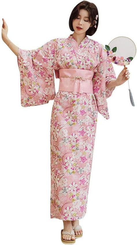 Cherry Blossom Kimono, Kimono Traditional, Traditional Japanese Kimono, Blossom Print, Obi Belt, Peach Blossom, Peach Blossoms, Pink Peach, Japanese Kimono