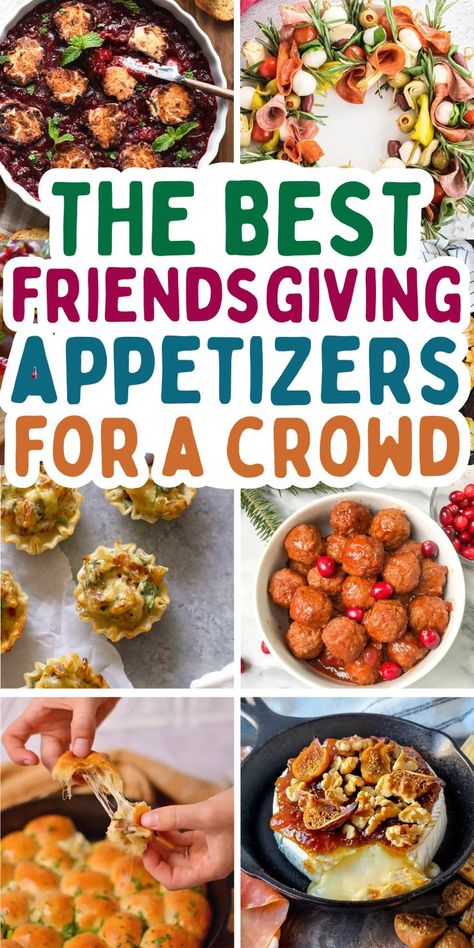 Easy friendsgiving appetizers for a dinner party, work potluck, or happy hour. These friendsgiving finger food ideas, dip recipes, fall appetizers, and snack platters feed a crowd. Friendsgiving Appetizers Easy, Fun Food To Make, Friendsgiving Snacks, Friendsgiving Party Food, Friendsgiving Menu Ideas, Thanksgiving Appetizers Finger Foods, Potluck Finger Foods, Appetizers For Thanksgiving, Friendsgiving Recipes Appetizers