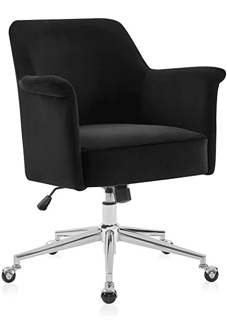 BELLEZE Modern Upholstered Velvet Desk Chair, Rolling Swivel Office Or Vanity Seating, Stylish Comfy Armchair with Easily Adjustable Height - Peyton (Black) Vanity Seating, Velvet Desk Chair, Rolling Desk Chair, Rolling Office Chair, Vanity Seat, Velvet Office Chair, Contemporary Office Chairs, Rolling Chair, Comfy Armchair