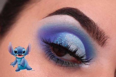 Stitch Makeup Look Easy, Lilo And Stitch Makeup Looks, Stitch Makeup Ideas, Stitch Makeup Halloween, Stitch Inspired Makeup, Stitch Halloween Makeup, Stitch Makeup Look, Stitch Make Up, Eeyore Makeup