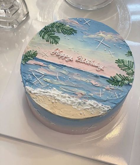 Realistic Birthday Cakes, 13th Bday Cake Ideas, Cute 13th Birthday Cakes, Beachy Birthday Cake, Ocean Themed Cake, Preppy Items, Ocean Birthday Cakes, Cakes Pretty, Summer Birthday Cake