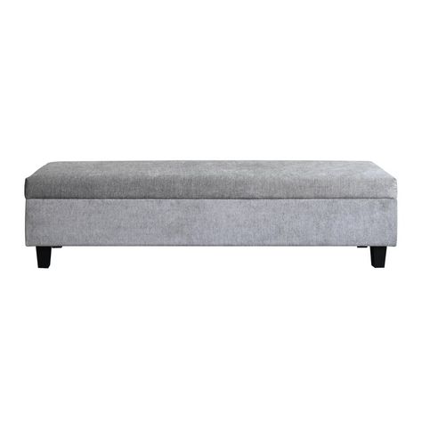 Latitude Run® Dyondre 64'' Wide Rectangle Storage Ottoman with Storage & Reviews | Wayfair Low Ottoman, Bed Upholstery, Gray Ottoman, Bedroom Ottoman, Linen Upholstery Fabric, Queen Sized Bedroom, Ottoman With Storage, Rectangle Ottoman, Round Storage Ottoman