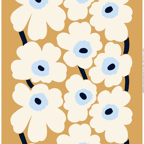 Marimekko's Unikko fabric, beige-off white-blue Marimekko Wallpaper, Marimekko Pattern, Marimekko Fabric, Color Guard, Design Textile, Cotton Linen Fabric, Floral Wall Art, Textile Patterns, Helsinki