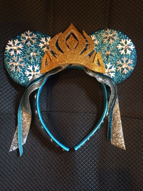 Frozen - Elsa Minnie Mouse Ears Minnie Mouse Ears Diy, Diy Disney Ears, Disneyland Ears, Disney Ears Headband, Diy Mickey Ears, Disney Mouse Ears, Disney Headbands, Disney Bows, Jojo Bows