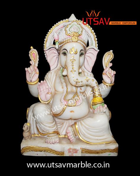 white marble ganesha, marble ganesha Lord Ganesha Idol, Lord Ganesha Statue, Ganesha Idol, Ganesha Statue, Gold Work, Lord Ganesha, Gods And Goddesses, Ganesha, White Marble