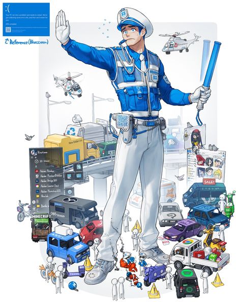 Persona Anime, Traffic Police, Carpe Koi, Blue Screen, Cartoon Character Design, 영감을 주는 캐릭터, Funky Art, Character Outfits, Fantasy Character Design