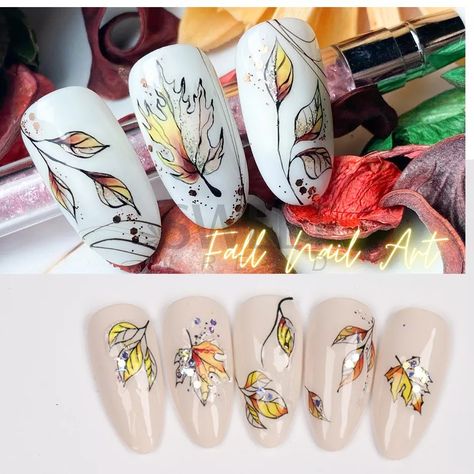 Nails Design, Nails Stickers, Nail Art Nail Design Black, Autumn Nail Art, Fall Nail Design, Fall Leaves Nail Art, Fall Decal, Black Nail Designs, Orange Leaf, Fall Nail Art, Nail Polish Designs