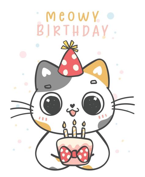 Kitten Birthday, Doodle Characters, Cartoon Doodle, Cute Surprises, Calico Kitten, Animal Cartoon, Cat Party, Cats Illustration, Calico Cat