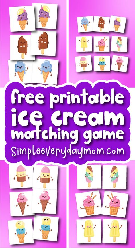 These free printable ice cream memory game is not only is a fun way for kids to spend a summer afternoon, but it also helps them practice visual memory and more. Simply print out the cards, and you're ready to play. So when boredom strikes, reach for this cute game. It's sure to put a smile on your child's face! Ice Cream Party Games, Summer Ice Cream Party, Party Games Ideas, Printable Ice Cream, Ice Cream Games, Ice Cream Crafts, Fun Educational Games, Fun Summer Crafts, Ice Cream Day