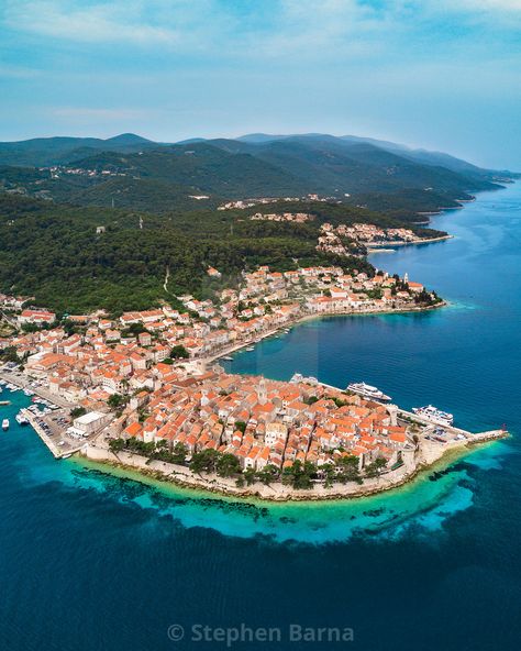 Korcula town on Korcula Island, Croatia ... Croatian Islands, Croatia Beach, Island Town, Aerial Photos, Adriatic Coast, Visit Croatia, Romantic Vacations, Croatia Travel, Adriatic Sea