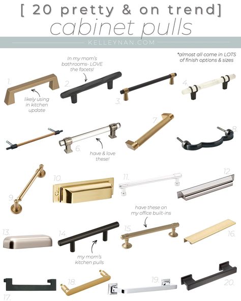 20 Pretty Kitchen Cabinet Pulls and Bathroom Hardware -- Transitional to Modern to Fit Almost Any Style! Kitchen Hardware Trends, Builder Grade Kitchen, Modern Cabinet Hardware, Black Cabinet Hardware, Countertop Colours, Black Kitchen Cabinets, Kitchen Pulls, Kitchen Cabinet Pulls, Pretty Kitchen