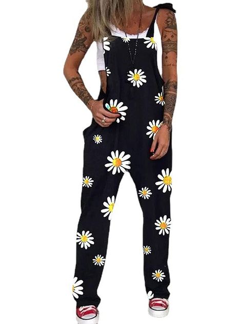 PRICES MAY VARY. Loose bib overalls jumpsuits lounge pants soft comfortable suspender casual rompers cotton linen pants Baggy daisy sunflower print jumpsuits skeleton skull printed loose overalls cotton linen flower print bib overall jumpsuit Loose fitted; Self tie closure; A1/A2/A4: No pockets; A3: has 2 hand pockets B2#: Short sleeve jumpsuits rompers; Button closure US Size, please buy according to your usual size ♥please allow 0.5-9 inch error due to manual measurement. Thanks for your great Jumpsuit With Doc Martens, Baggy Overalls, Overalls Black, Loose Romper, Jumpsuit Overalls, Upscale Fashion, Halloween Clothing, Loose Jumpsuit, Suspender Pants