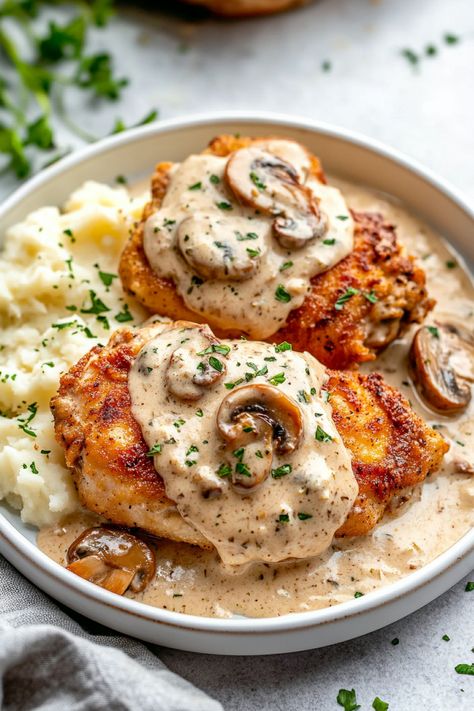 Chicken with Garlic Mushroom Sauce Dairy Free Mushroom Chicken, Fall Meals With Chicken, Protein Meals Recipes Dinner, Chicken With Garlic Mushroom Sauce, Chicken With Golden Mushroom Soup, Chicken In Mushroom Cream Sauce, Chicken And Mushroom Dinner, Cream Mushroom Chicken, Fall Dinners Healthy