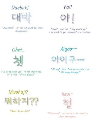 A few fun slang terms.  Daebak!....Learning Korean Words In Korean, Korean Slang, Korean Study, Learn Basic Korean, Learn Korean Alphabet, Easy Korean Words, Learn Hangul, Learn Korea, Korean Writing