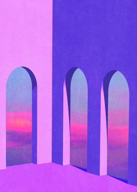 Neon Space Art, Vaporwave Office, Gradient Architecture, Dreamscape Art, Art Deco Landscape, Desert Poster, Architecture Abstract, Album Art Design, Desert Art