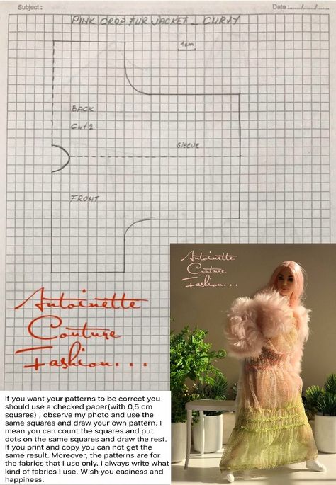 Crop Fur Jacket, Made To Move Barbie, Barbie Basics, Barbie Sewing Patterns, Barbie Doll Clothing Patterns, Diy Barbie Clothes, Barbie Fashionista Dolls, Crochet Doll Dress, Curvy Barbie