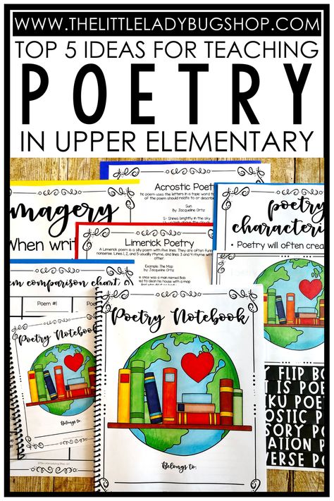 Teaching poetry doesn't have to be difficult! Easily introduce, teach, and practice poetry writing to your upper elementary students in 3rd grade, 4th grade, or 5th grade. You'll find my top 5 ideas for introducing and teaching poetry to kids, as well as my 5 favorite resources. Download a FREE poetry practice and writing resource for Poetry Month, too! Poetry Projects For Elementary, 4th Grade Poetry, 3rd Grade Poetry Activities, 2nd Grade Poetry Activities, Poetry For Elementary Students, Teaching Poetry To 3rd Grade, Poetry Anchor Chart 4th Grade, Fun Poetry Activities For Middle School, Poetry Unit Grade 3