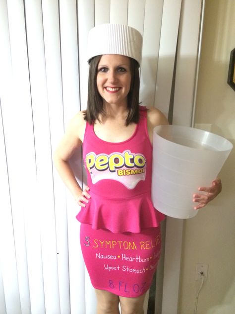 Most creative DIY Halloween costume! Pepto Bismol Pepto Bismol Costume, Cheese Costume, Creative Halloween Costumes Diy, Pepto Bismol, Diy Halloween Costume, Costume Inspo, Dress Up Costumes, Diy Costumes, Cool Costumes