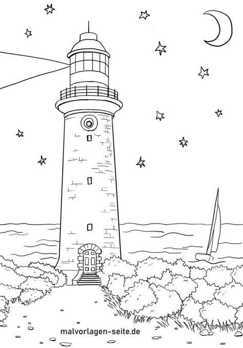 Lighthouse Drawing, Lighthouse Painting, Wreath Drawing, Adult Coloring Designs, Line Artwork, Sea Glass Crafts, Art Drawings For Kids, Colouring Books, Coloring Book Pages