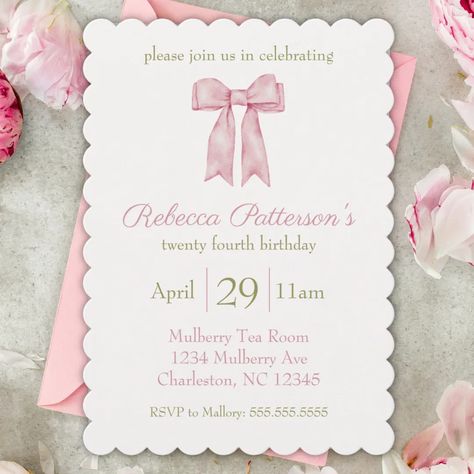 Coquette Pink Watercolor Bow Feminine Bday Party Invitation | Zazzle Invitation Card For Birthday Party, How To Make Invitation Card For Birthday, Coquette Invitation Card, Bow Birthday Invitation, Coquette Birthday Cards, Couqutte Birthday Theme, Pink Bow Party, Aesthetic Birthday Invitations, Coquette Card