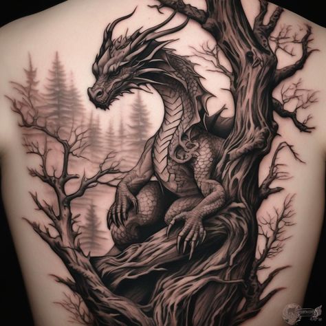 Dragon Feminine Tattoo, Castle Dragon Tattoo, Colorful Dragon Tattoo, Cute Dragon Tattoo, Olive Tree Tattoos, Rad Tattoos, Tattoo Perna, Wood Dragon, Bookish Tattoos