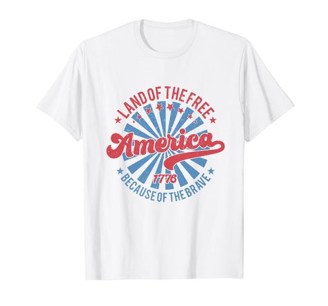 PRICES MAY VARY. Great to wear in national holidays and independence day. Share your love of your country with this patriotic 4th of July. America Land Of The Free 1776 4th Of July shirt for Independence Day party celebration, Labor Day, National events, birthday. Awesome social distancing 4th Of July shirt for proud Americans and for anyone. Lightweight, Classic fit, Double-needle sleeve and bottom hem Land Of The Free, T Shirt Image, How To Buy Land, Branded T Shirts, Brave, 4th Of July, Top Styles, Labour Day, Fashion Branding