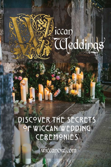 Yes, Wiccans celebrate weddings! In fact, Wiccans have their own version of the wedding ceremony called a ‘Handfasting’. Discover more about this unique celebration of love by visiting our blog! #wiccanweddings #handfasting #paganwedding Witchy Wedding Spells, Handfasting Display, Handfasting Decorations, Pagan Wedding Ceremony, Wiccan Wedding, Handfasting Ceremony, Nordic Wedding, Pagan Wedding, Witch Candles