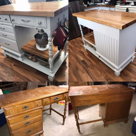 Diy Kitchen Island, Diy Furniture Renovation, Furniture Rehab, Furniture Renovation, Repurposed Furniture Diy, Kitchen Islands, Refurbished Furniture, A Desk, Furniture Makeover Diy