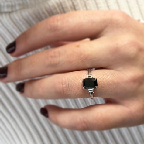 Black Diamond Ring Black Diamond Engagement Ring Alternative - Etsy Australia Engagement Ring With Black Diamonds, Emerald Cut Black Diamond Ring, Black Diamond Engagement Ring Simple, Black Engagement Rings, Unique Black Diamond Engagement Ring, Engagement Rings Black, Engagement Ring Alternative, Black Diamond Wedding Rings, Diamond Alternative Engagement Ring