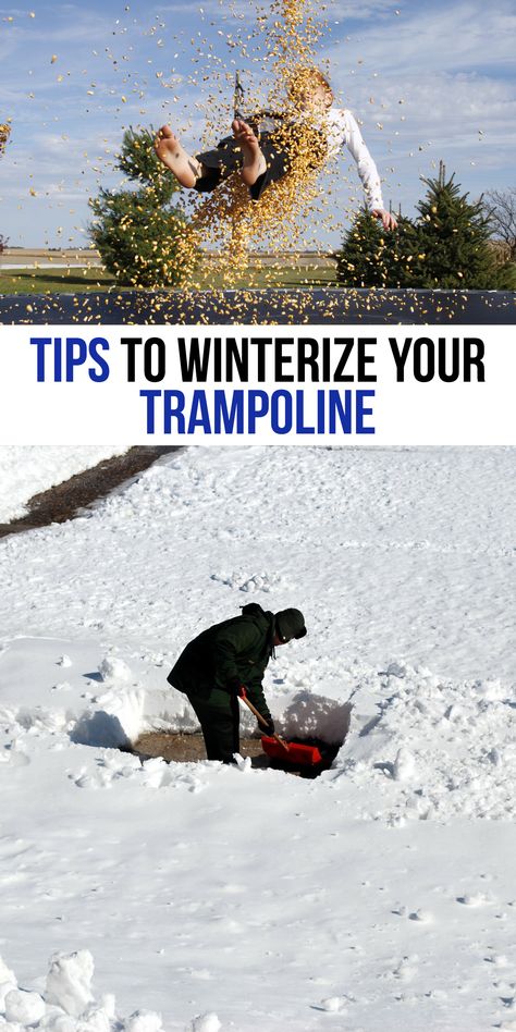 Trampoline Winterize | Trampoline Winter Cover |  Trampoline Winter Care | Trampoline Winter Storage | Trampoline Tips | Winterize Trampoline | #trampoline Trampoline Storage Ideas, Fun Trampoline Games, Spring Free Trampoline, Baby Trampoline, Trampoline Tricks, Springless Trampoline, Trampoline Ideas, Water Slide Bounce House, Trampoline Springs