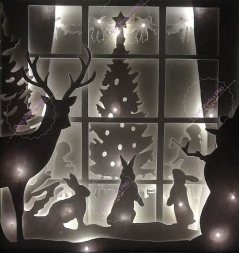 Decorate Tree, Xmas Window, Shadow Light Box, Christmas Window Painting, White Fairy Lights, Christmas Windows, Christmas Shadow Boxes, Christmas Window Display, Crafty Christmas