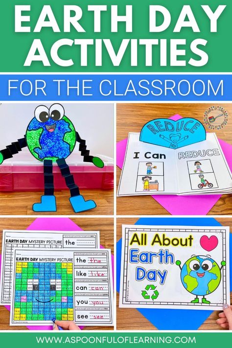 An Earth Day craft, pop up book, mystery picture, and printable book titled "All About Earth Day" Earth Day Worksheets, Activities For The Classroom, Earth Day Posters, About Earth, Rainbow Writing, Earth Day Crafts, Math Vocabulary, Earth Day Activities, Word Wall Cards