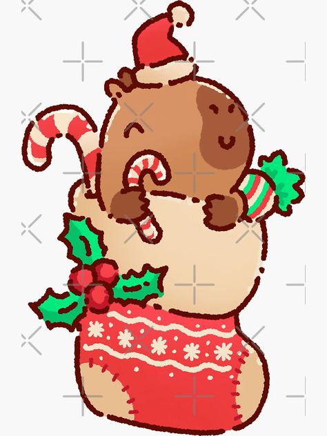 "Capybara in a christmas stocking, capy xmas!" Sticker for Sale by tinyartsshop | Redbubble Capybara Clipart, Christmas Capybara, Xmas Sticker, Cute Doodles, Holiday Nails, Christmas Crochet, Christmas Stocking, Drawing Inspiration, Christmas Stockings