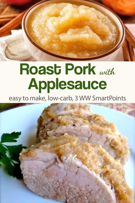 A simple, moist, delicious & Weight Watchers Friendly way to prepare roast pork loin that is quick & easy enough for a busy weeknight - only 3 WW Freestyle SmartPoints! #simplenourishedliving #weightwatchers #ww #wwfamily #wwsisterhood #smartpoints #wwfreestyle #wwsmartpoints #easyhealthyrecipes #beyondthescale #becauseitworks Purple Recipes, Baked Pork Loin, Roast Pork Loin, Pork Loin Roast Recipes, Ww Food, Pork Roast Recipes, Apple Sauce Recipes, Ww Freestyle, Roast Pork