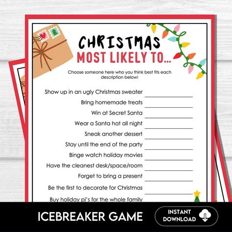 Christmas Who is Most Like Santa Game, Printable Holiday Activity for Adults and Kids, Christmas Party Fun Icebreaker Printable Game - Etsy Christmas Party Fun, Santa Games, Activity For Adults, Fun Icebreakers, Fun Christmas Games, Ice Breaker Games, Kids Christmas Party, Activities For Adults, Printable Game