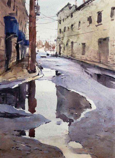 Urban Landscape — Yong Hong Zhong Watercolors Pastel Pictures, Watercolor Art Landscape, Watercolor Blog, Watercolor City, Rain Painting, Watercolour Landscape, Watercolor Architecture, Rain Storm, Diy Watercolor Painting