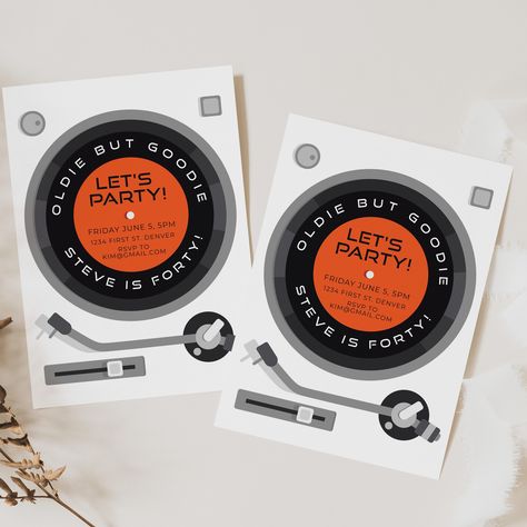 Oldie but Goodie Retro Vintage Record Vinyl Turntable -  Birthday Party Invitation Template - Any Age - Instant Edit and Download Vinyl Turntable, Record Vinyl, Turn Table Vinyl, Birthday Party Invitation Templates, Time Saver, Vintage Records, Vintage Radio, Diy Template, Party Invite Template